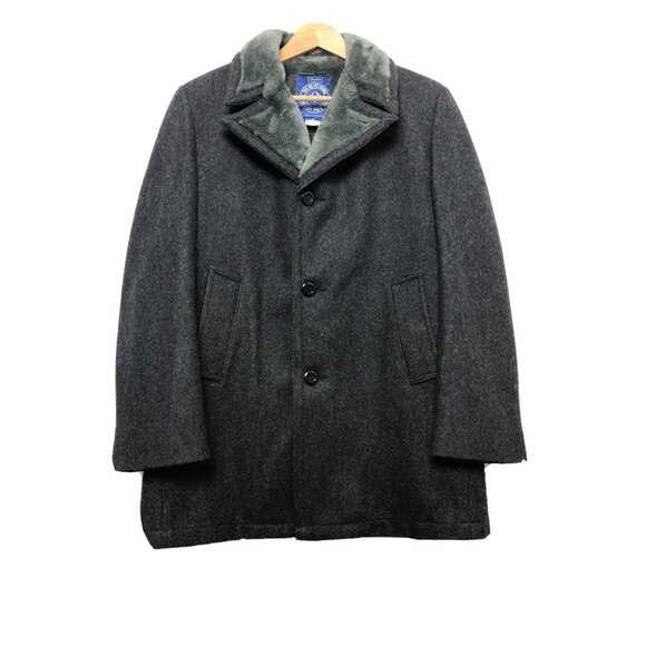 Vintage Sears Mens 40 M Faux Fur Lined Wool Overcoat Mid Length Coat Mint - Picture 1 of 8